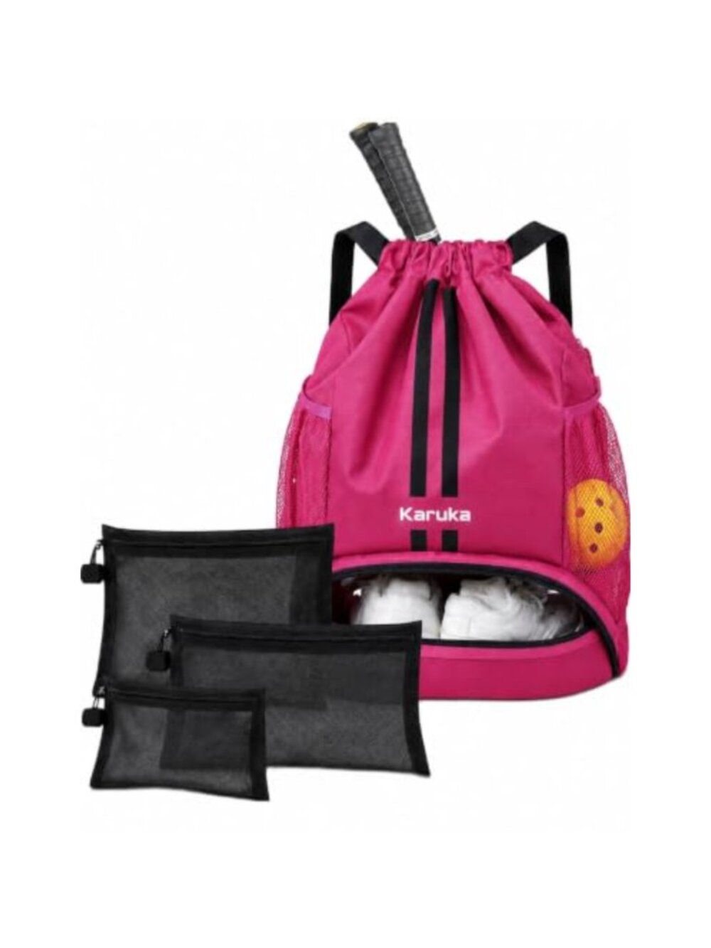 Gym Backpack with Shoe Compartment & 3 Mesh Pouches Drawstring Sports Bag